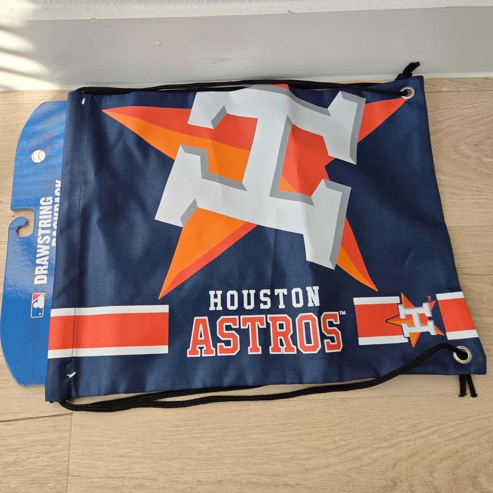 Houston Astros MLB Drawstring Backpack Navy Blue Orange Cinch Bag Collectible